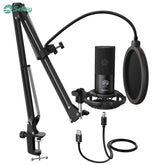 FIFINE USB condenser microphone with arm, pop filter and shock mount